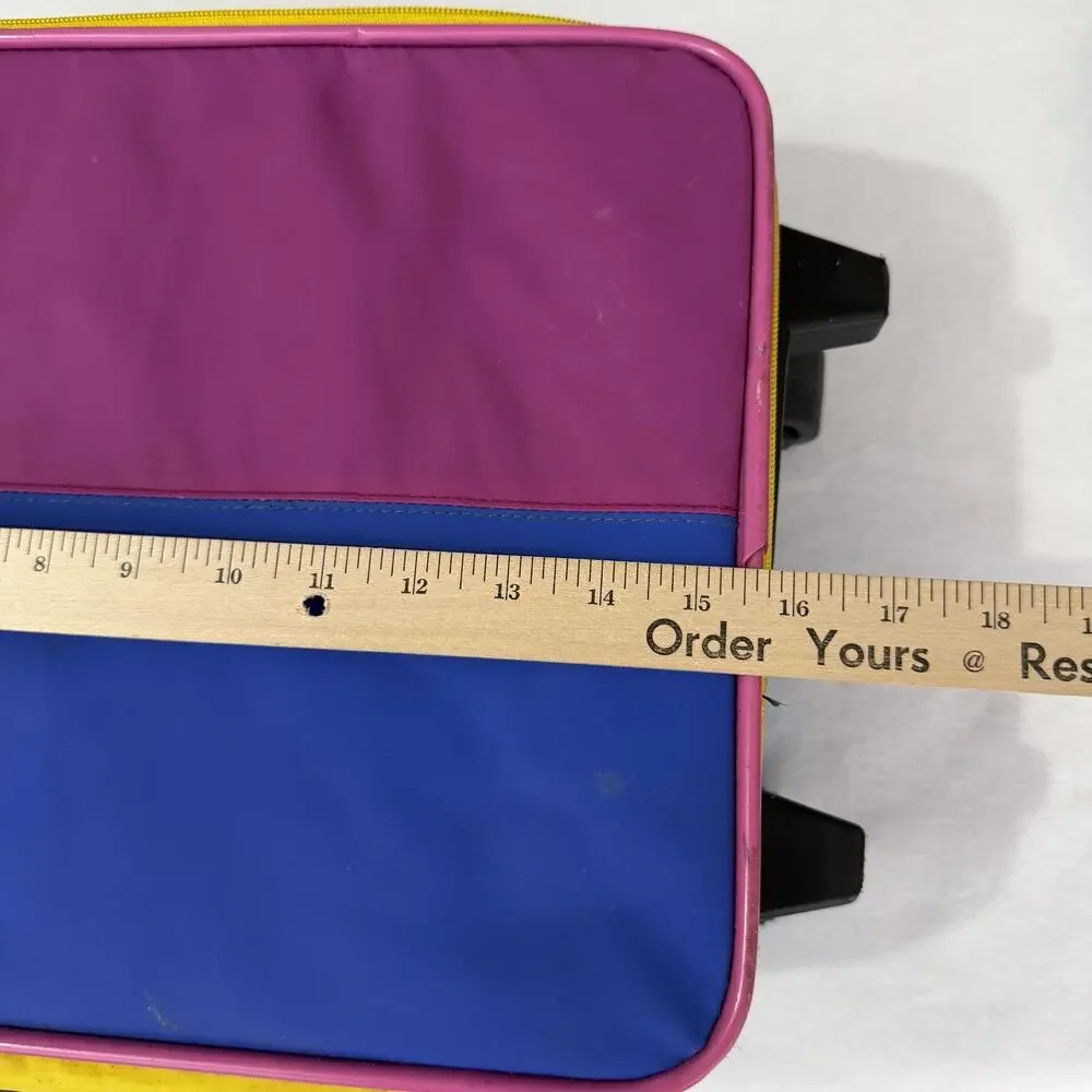Vintage Color Block 90s Rolling Suitcase Luggage Case Upright Travel Bag Wheels